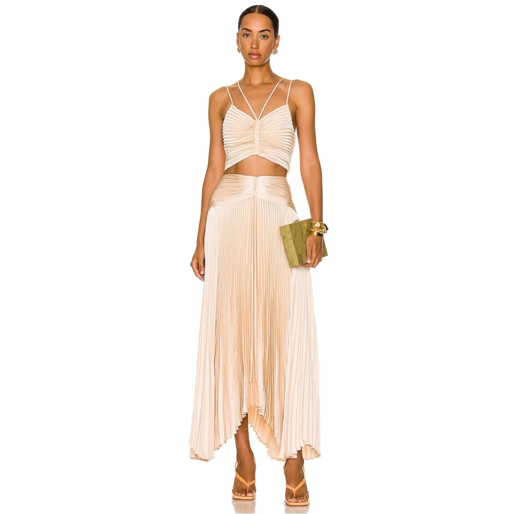 A.L.C. Ari satin pleated top in Cala cream